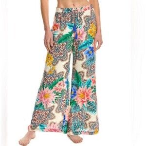 Johnny Was Floral Flowy Yasmin Tropical Vacation Beach Flared Wide Leg Size XL